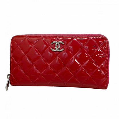 Chanel Long Wallet Brilliant Patent Leather Red Silver Hardware Women