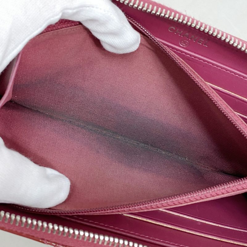 Chanel Long Wallet Brilliant Patent Leather Red Silver Hardware Women