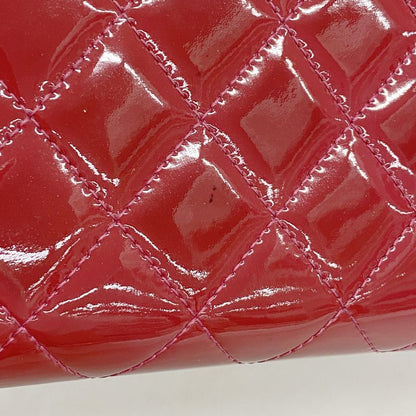 Chanel Long Wallet Brilliant Patent Leather Red Silver Hardware Women