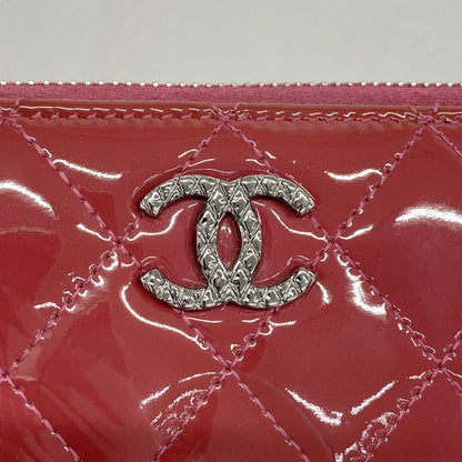 Chanel Long Wallet Brilliant Patent Leather Red Silver Hardware Women