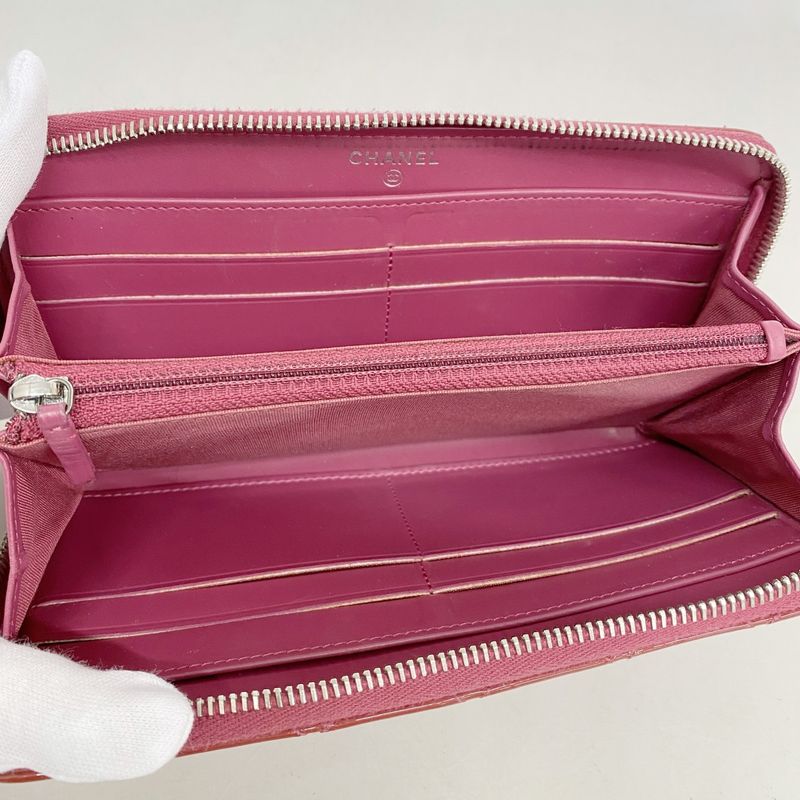 Chanel Long Wallet Brilliant Patent Leather Red Silver Hardware Women