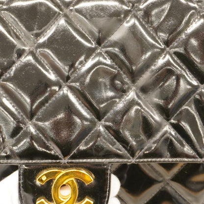 Chanel Shoulder Bag Deca Matelasse Patent Leather Black Gold Hardware Women