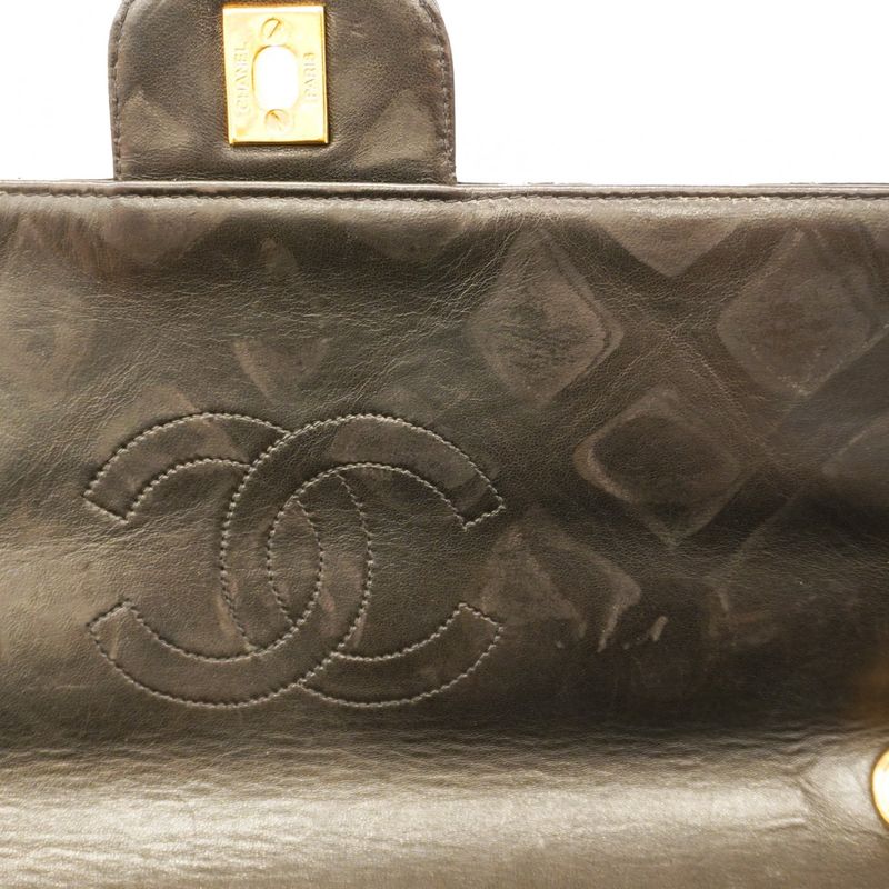 Chanel Shoulder Bag Deca Matelasse Patent Leather Black Gold Hardware Women