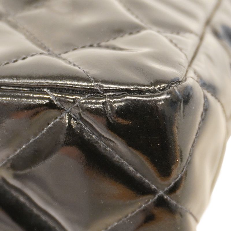 Chanel Shoulder Bag Deca Matelasse Patent Leather Black Gold Hardware Women