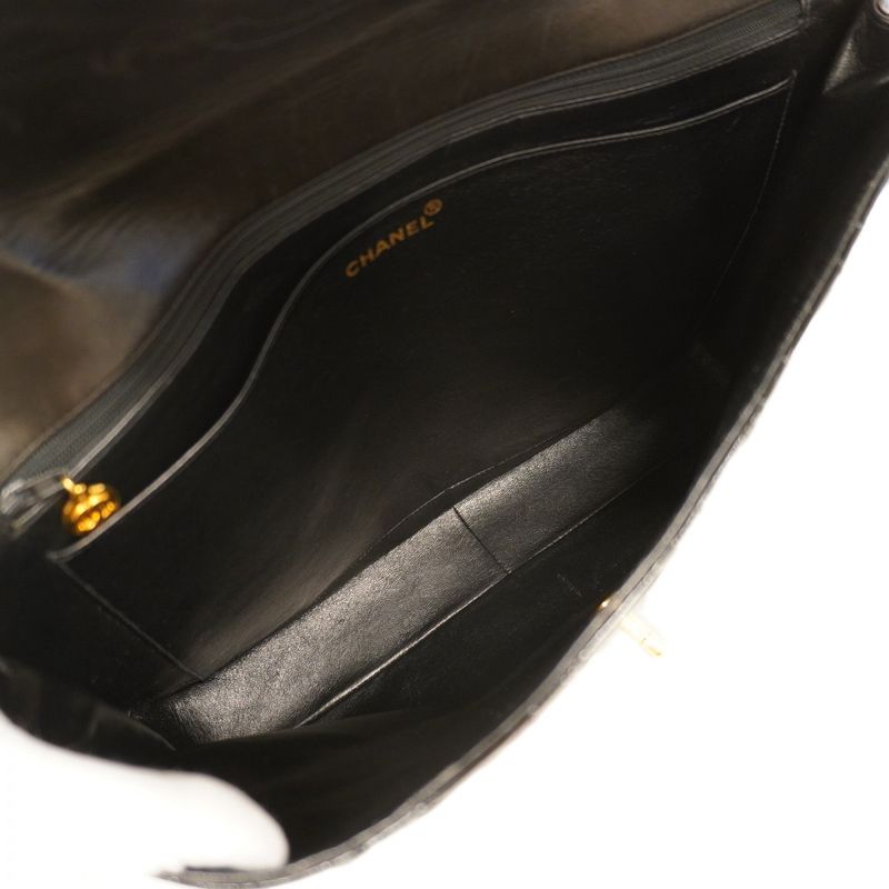 Chanel Shoulder Bag Deca Matelasse Patent Leather Black Gold Hardware Women