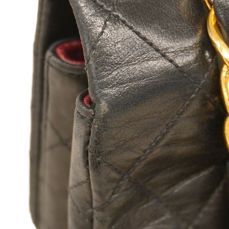 Chanel Shoulder Bag Deka Matelasse Lambskin Black Gold Hardware Women