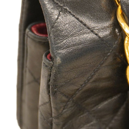 Chanel Shoulder Bag Deka Matelasse Lambskin Black Gold Hardware Women
