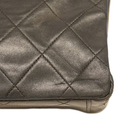 Chanel Shoulder Bag Deka Matelasse Lambskin Black Gold Hardware Women