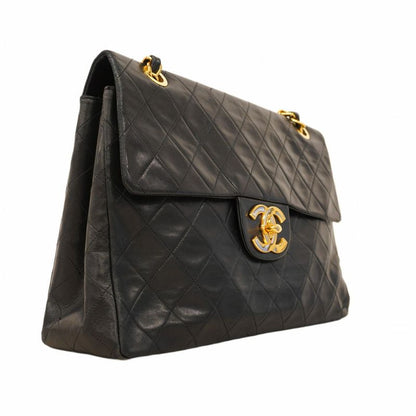 Chanel Shoulder Bag Deka Matelasse Lambskin Black Gold Hardware Women