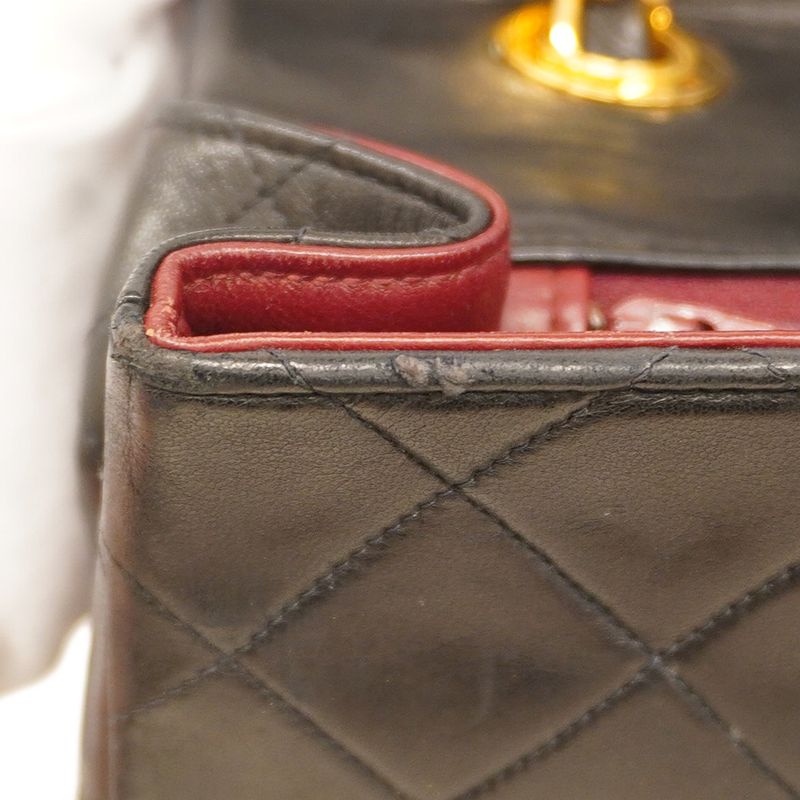 Chanel Shoulder Bag Deka Matelasse Lambskin Black Gold Hardware Women