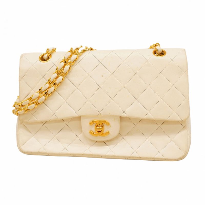 Chanel Shoulder Bag Matelasse Lambskin Ivory Gold Hardware Women