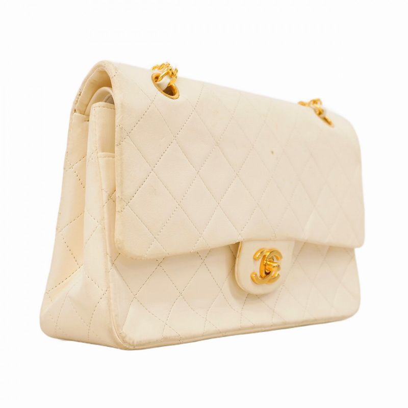 Chanel Shoulder Bag Matelasse Lambskin Ivory Gold Hardware Women