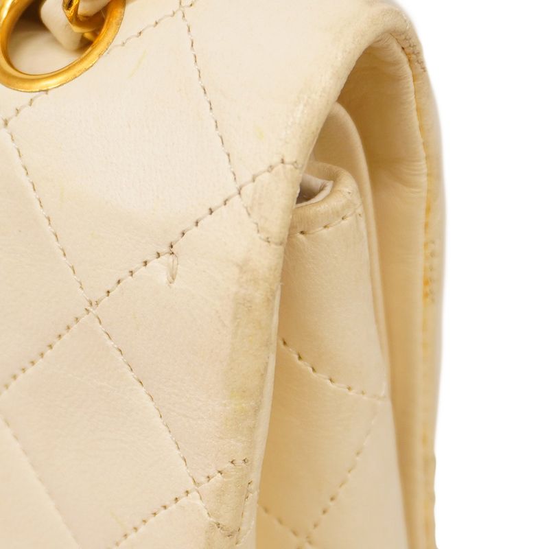 Chanel Shoulder Bag Matelasse Lambskin Ivory Gold Hardware Women