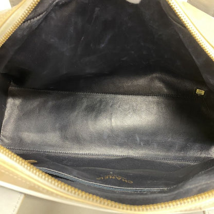 Chanel Handbag Canvas Patent Leather Navy Ivory Gold Hardware Women