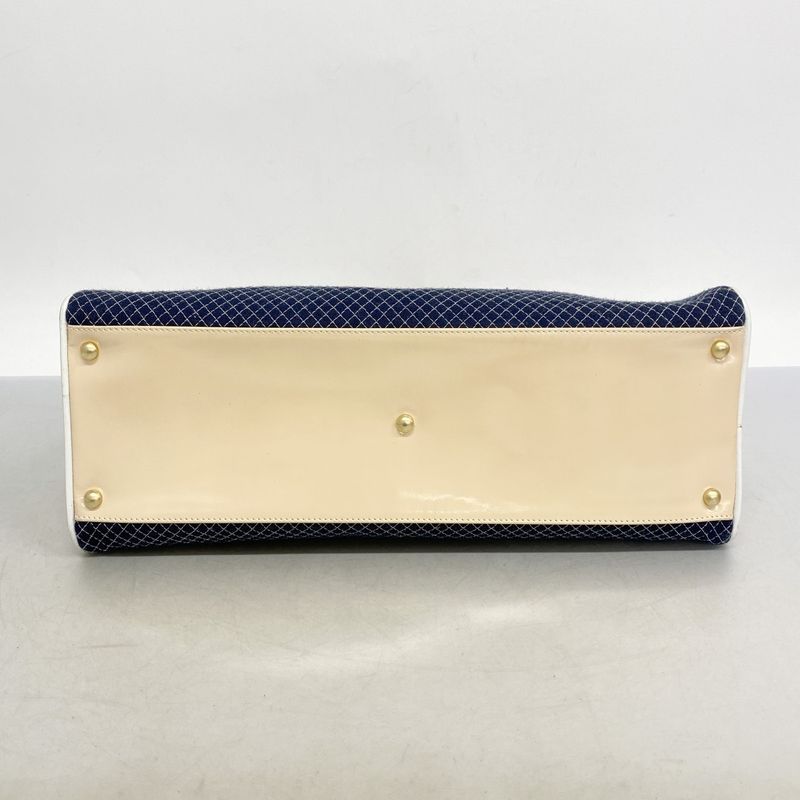 Chanel Handbag Canvas Patent Leather Navy Ivory Gold Hardware Women