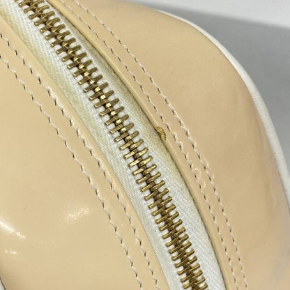 Chanel Handbag Canvas Patent Leather Navy Ivory Gold Hardware Women