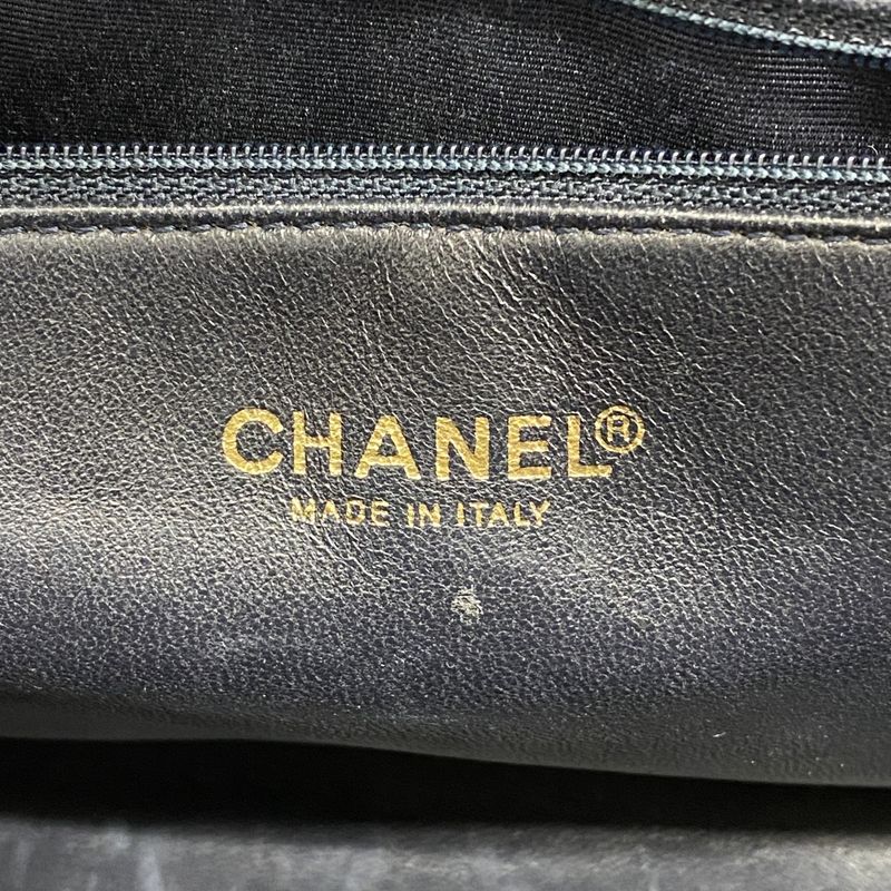 Chanel Handbag Canvas Patent Leather Navy Ivory Gold Hardware Women