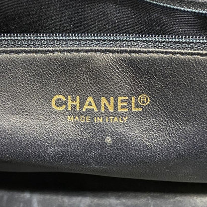 Chanel Handbag Canvas Patent Leather Navy Ivory Gold Hardware Women