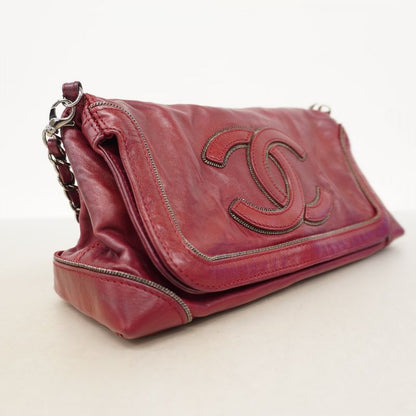 Chanel Shoulder Bag Leather Bordeaux Silver Hardware Women