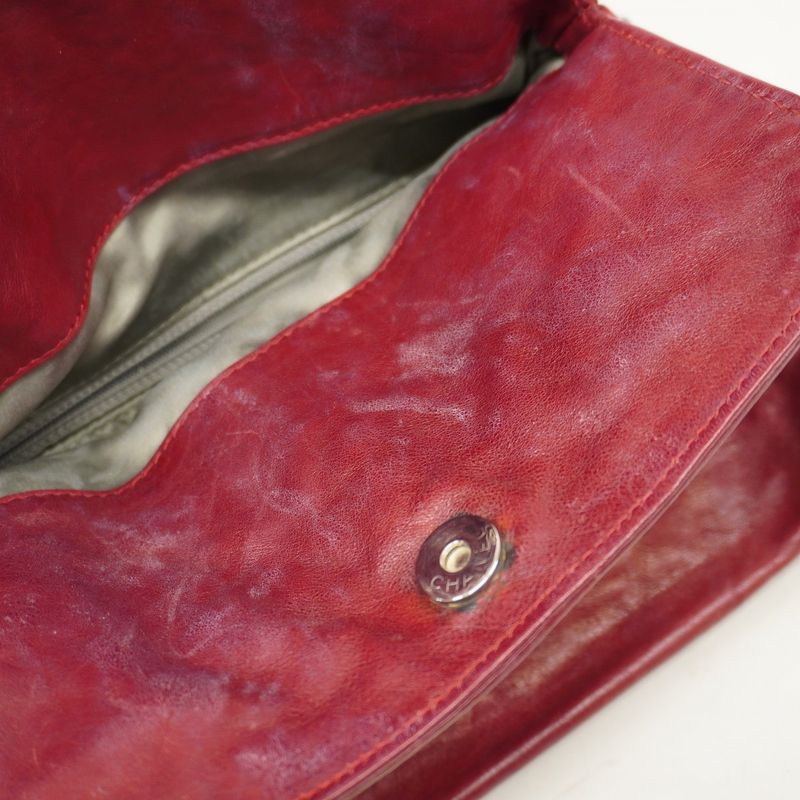 Chanel Shoulder Bag Leather Bordeaux Silver Hardware Women