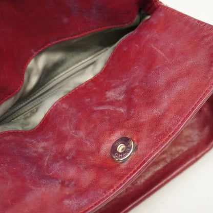 Chanel Shoulder Bag Leather Bordeaux Silver Hardware Women
