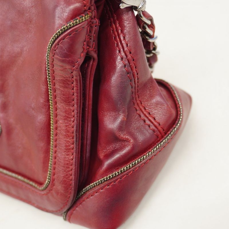 Chanel Shoulder Bag Leather Bordeaux Silver Hardware Women