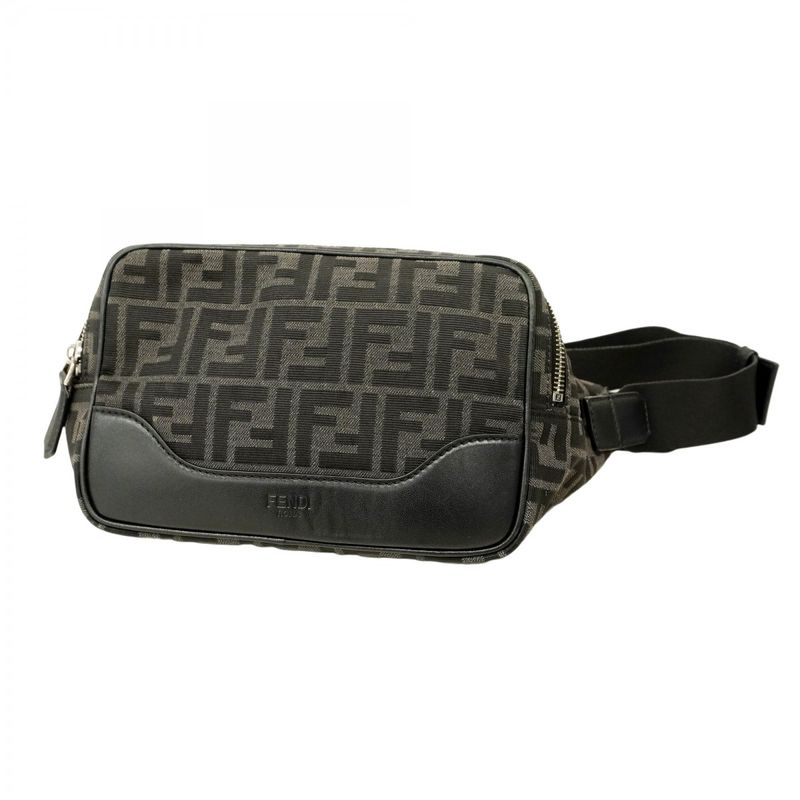 Fendi Body Bag Zucca Nylon Canvas Black Silver Hardware Women