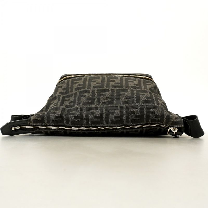 Fendi Body Bag Zucca Nylon Canvas Black Silver Hardware Women