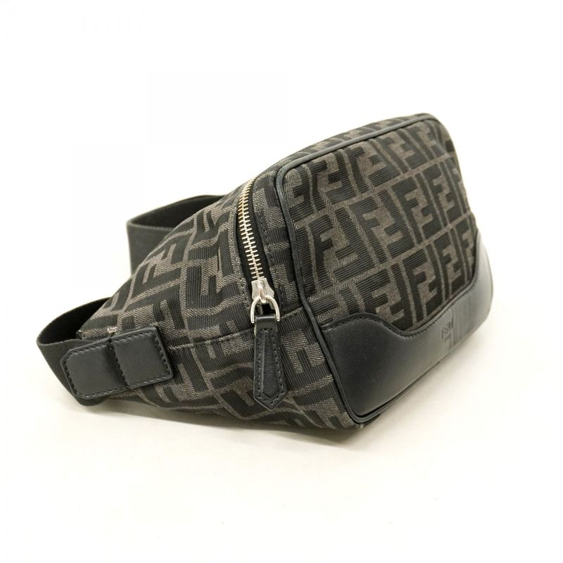 Fendi Body Bag Zucca Nylon Canvas Black Silver Hardware Women
