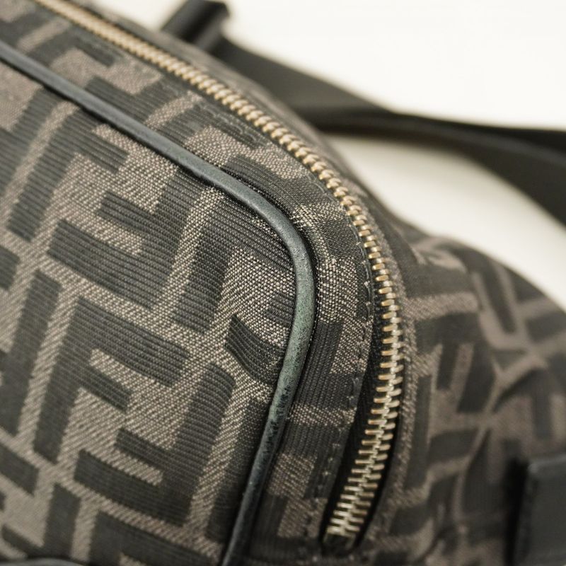 Fendi Body Bag Zucca Nylon Canvas Black Silver Hardware Women