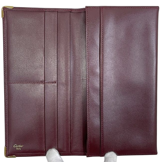 Cartier Folding Long Wallet Bordeaux Must Wallet Excellent Condition Preowned