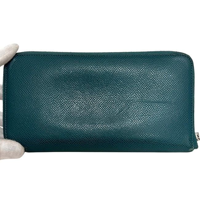 Hermes Round Zipper Long Wallet Azap Silk Quinn Green Wallet
