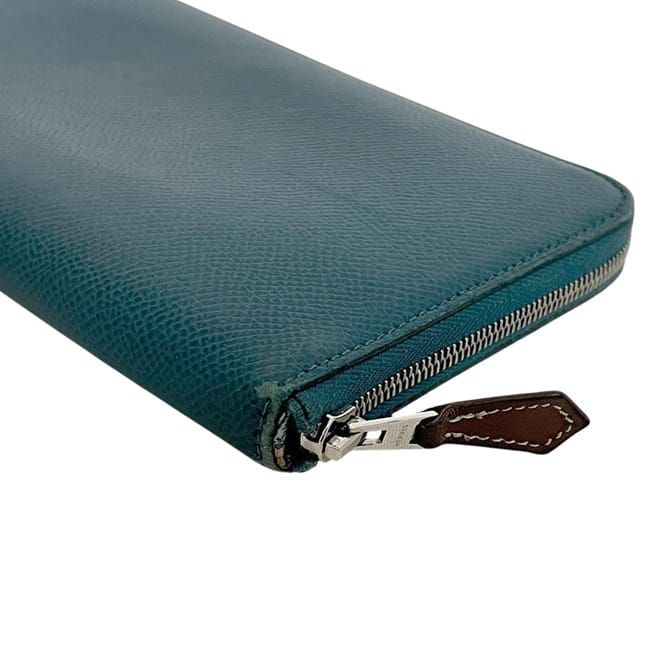 Hermes Round Zipper Long Wallet Azap Silk Quinn Green Wallet