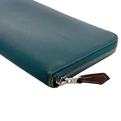 Hermes Round Zipper Long Wallet Azap Silk Quinn Green Wallet
