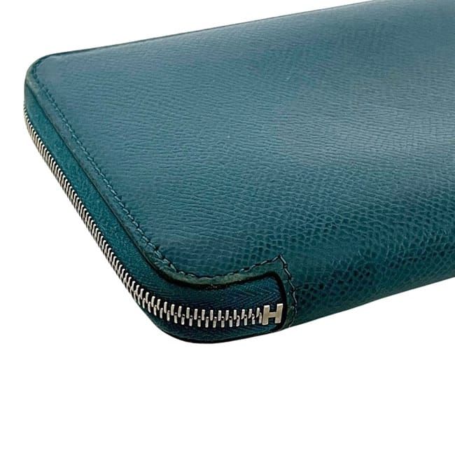 Hermes Round Zipper Long Wallet Azap Silk Quinn Green Wallet