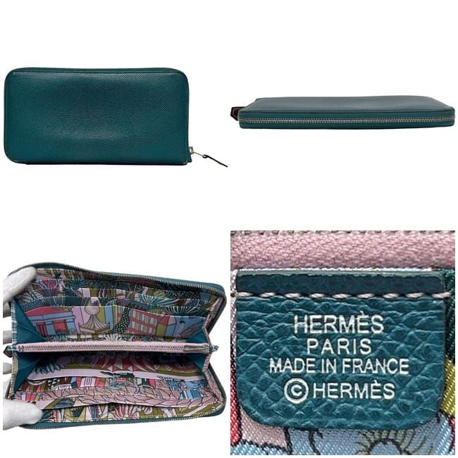 Hermes Round Zipper Long Wallet Azap Silk Quinn Green Wallet