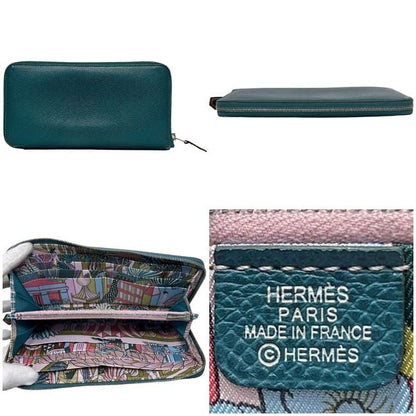 Hermes Round Zipper Long Wallet Azap Silk Quinn Green Wallet