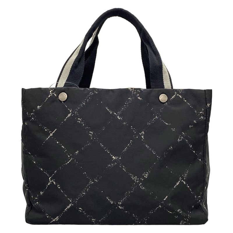 Chanel Tote Bag Old Travel Line A11833 Black And White Silver Hardware