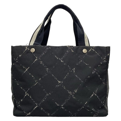 Chanel Tote Bag Old Travel Line A11833 Black And White Silver Hardware