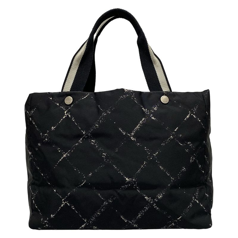 Chanel Tote Bag Old Travel Line A11833 Black And White Silver Hardware