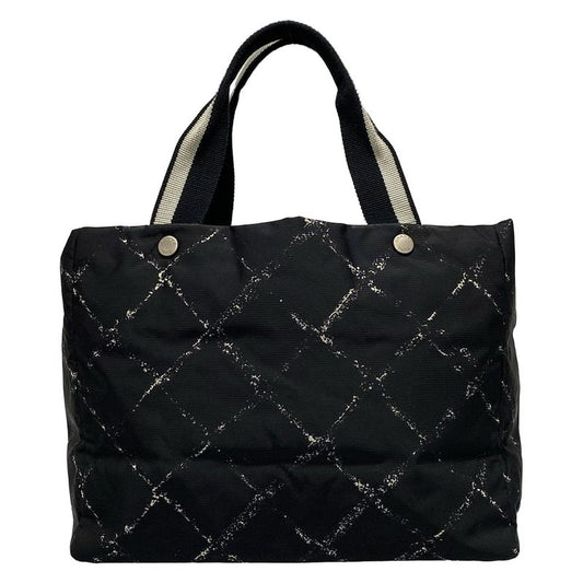 Chanel Tote Bag Old Travel Line A11833 Black And White Silver Hardware