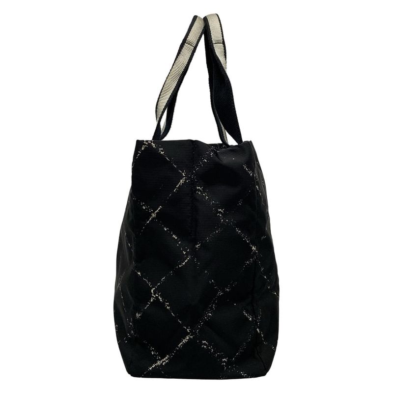 Chanel Tote Bag Old Travel Line A11833 Black And White Silver Hardware