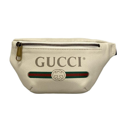 Gucci Waist Pouch Print Small Belt Bag 527792 White Leather
