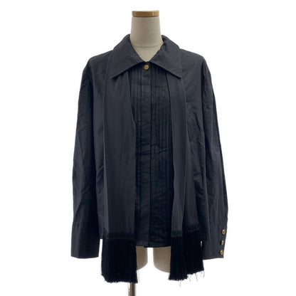 Christian DIOR | Silk CD Logo Button Fringe Tie Shirt | 13 | Black | Women