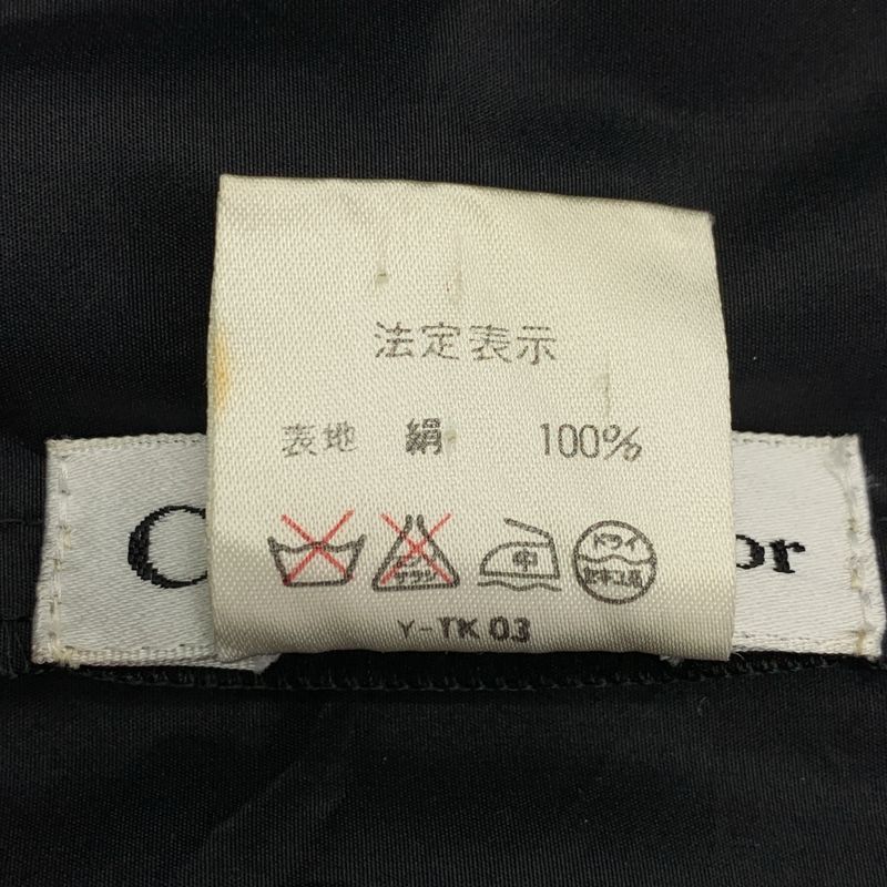 Christian DIOR | Silk CD Logo Button Fringe Tie Shirt | 13 | Black | Women