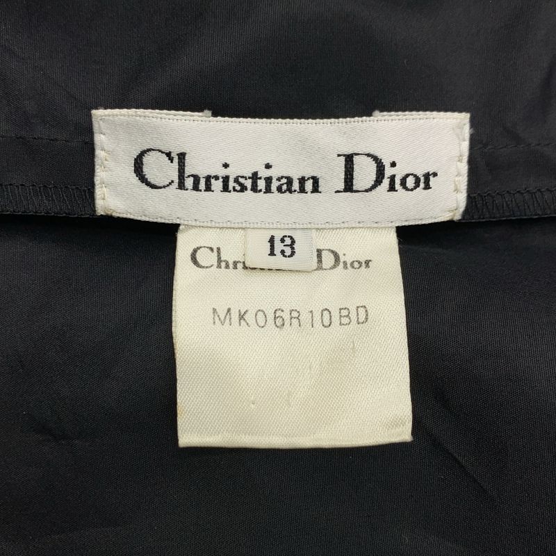 Christian DIOR | Silk CD Logo Button Fringe Tie Shirt | 13 | Black | Women