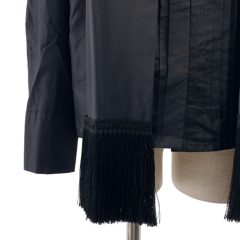 Christian DIOR | Silk CD Logo Button Fringe Tie Shirt | 13 | Black | Women