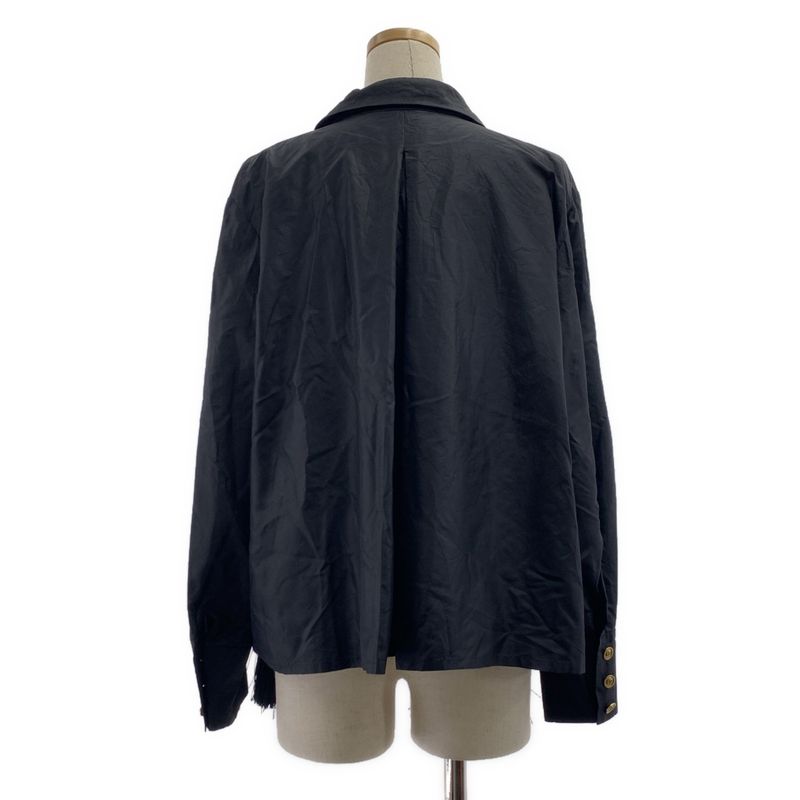 Christian DIOR | Silk CD Logo Button Fringe Tie Shirt | 13 | Black | Women