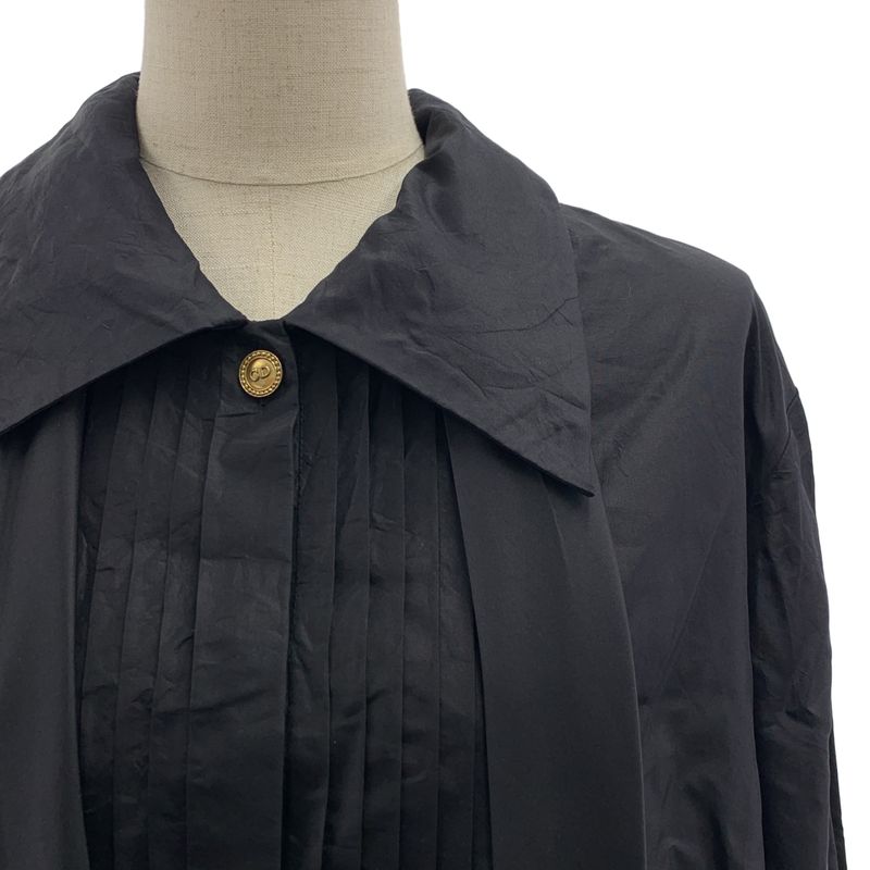 Christian DIOR | Silk CD Logo Button Fringe Tie Shirt | 13 | Black | Women