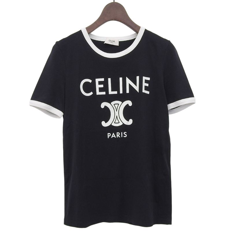 Celine Beautiful Celine Paris Cotton Ringer T-shirt Top Women's Black White XS